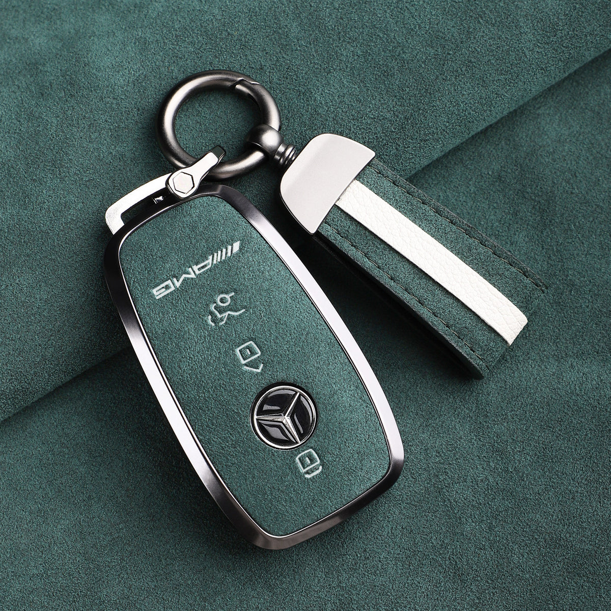 Premium ægte Alcantara Mercedes-AMG nøgleetui – Importeret italiensk ruskind med legeringsramme til G63, G500, G350 og A35L