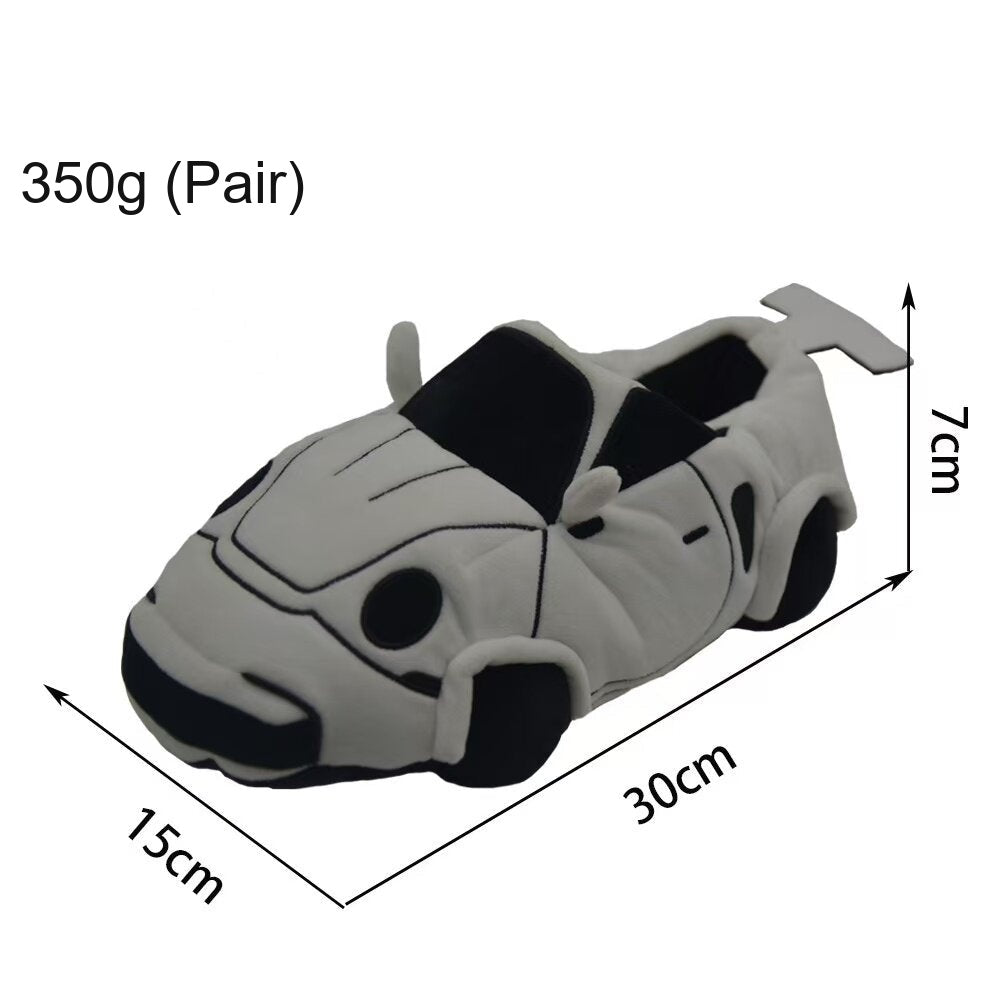 White Porsche-style sports car plush slippers with spoiler, 350g pair