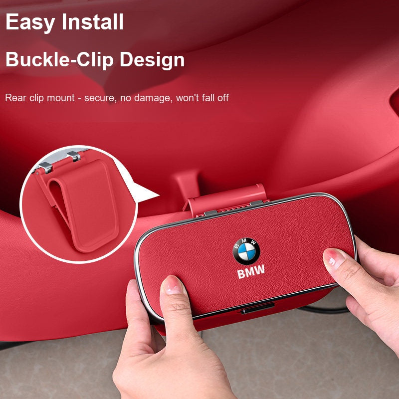 BMW car trash bin red color, easy install buckle-clip rear mount