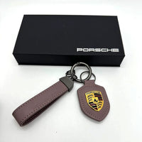 Porsche Heritage Crest Key Fob – Genuine Leather Wrist Loop in Signature Colours