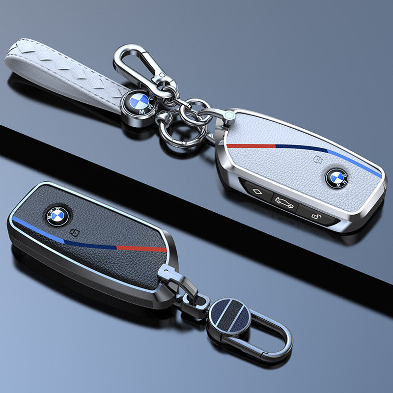 BMW genuine leather key fob case cover with keychain - F-Series, G-Series & New Model BMW smart key protector