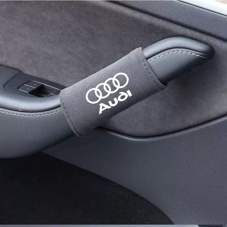 Audi suede door handle cover in grey with Audi rings logo