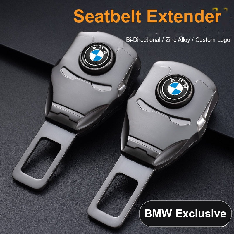 BMW seat belt buckle extenders, pair, zinc alloy with roundel badge