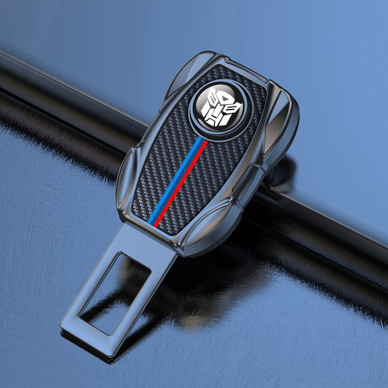 BMW carbon fiber seat belt buckle extender close-up detail