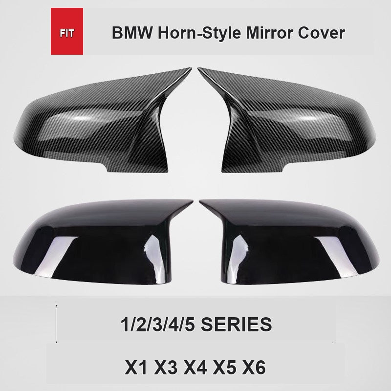 BMW M-style horn mirror covers - carbon fiber and glossy black finish options
