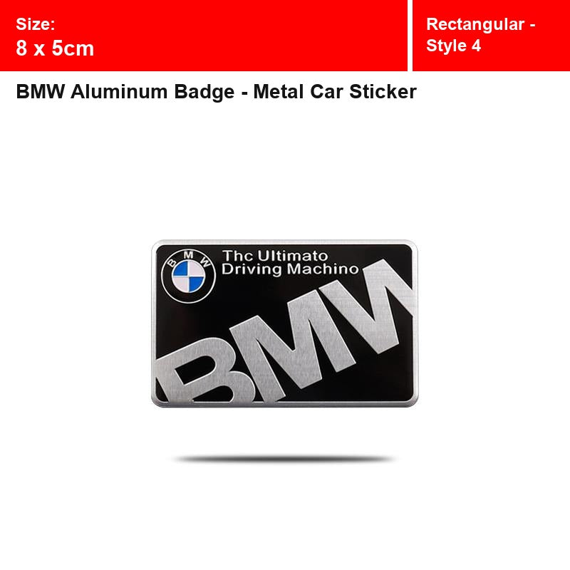 BMW aluminum badge, Rectangular - Style 4 design, size 8 x 5cm