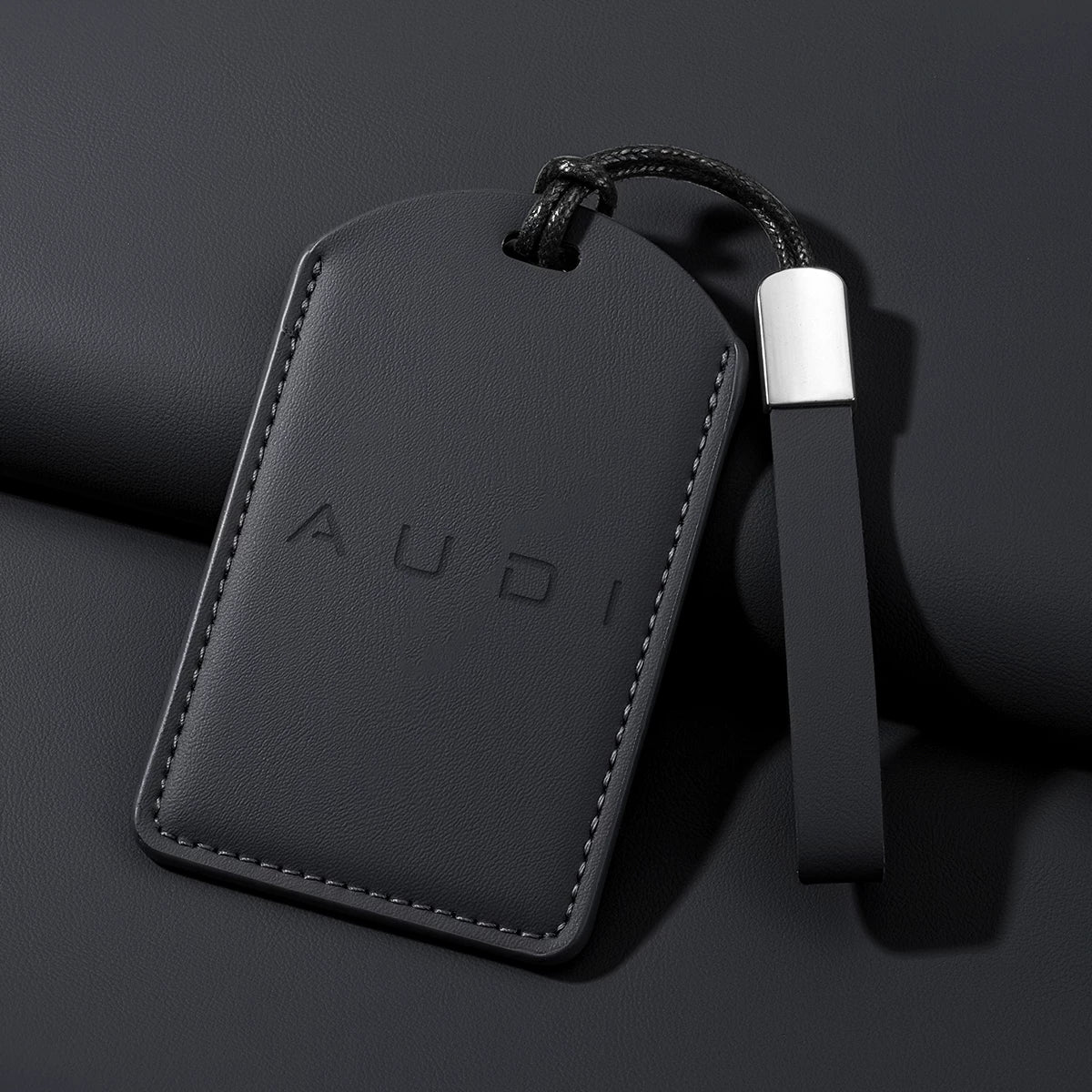 Audi Signature Nappa Leather Card Key Case – Embossed Emblem with Strap or Key Ring