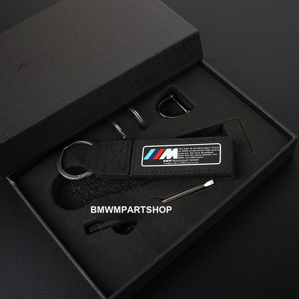 BMW Motorsport commemorative edition black suede keychain in gift box