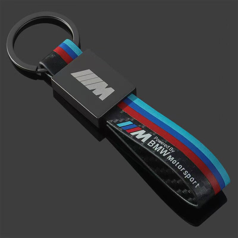 BMW M three-color sports logo Mercedes-Benz AMG leather carbon fiber pattern car modified car logo metal keychain pendant