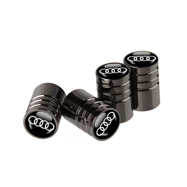 Audi Crystal Dome Emblem Valve Caps – Ribbed Chrome Luxury Set of 4
