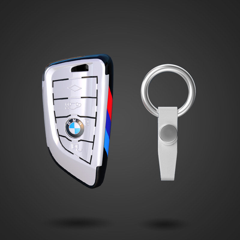 BMW Blade key fob case in white with ring keychain