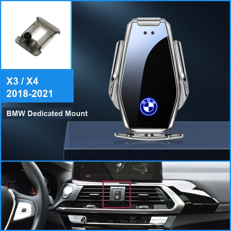 BMW wireless charging phone mount, X3 X4 2018-2021 fitment, silver