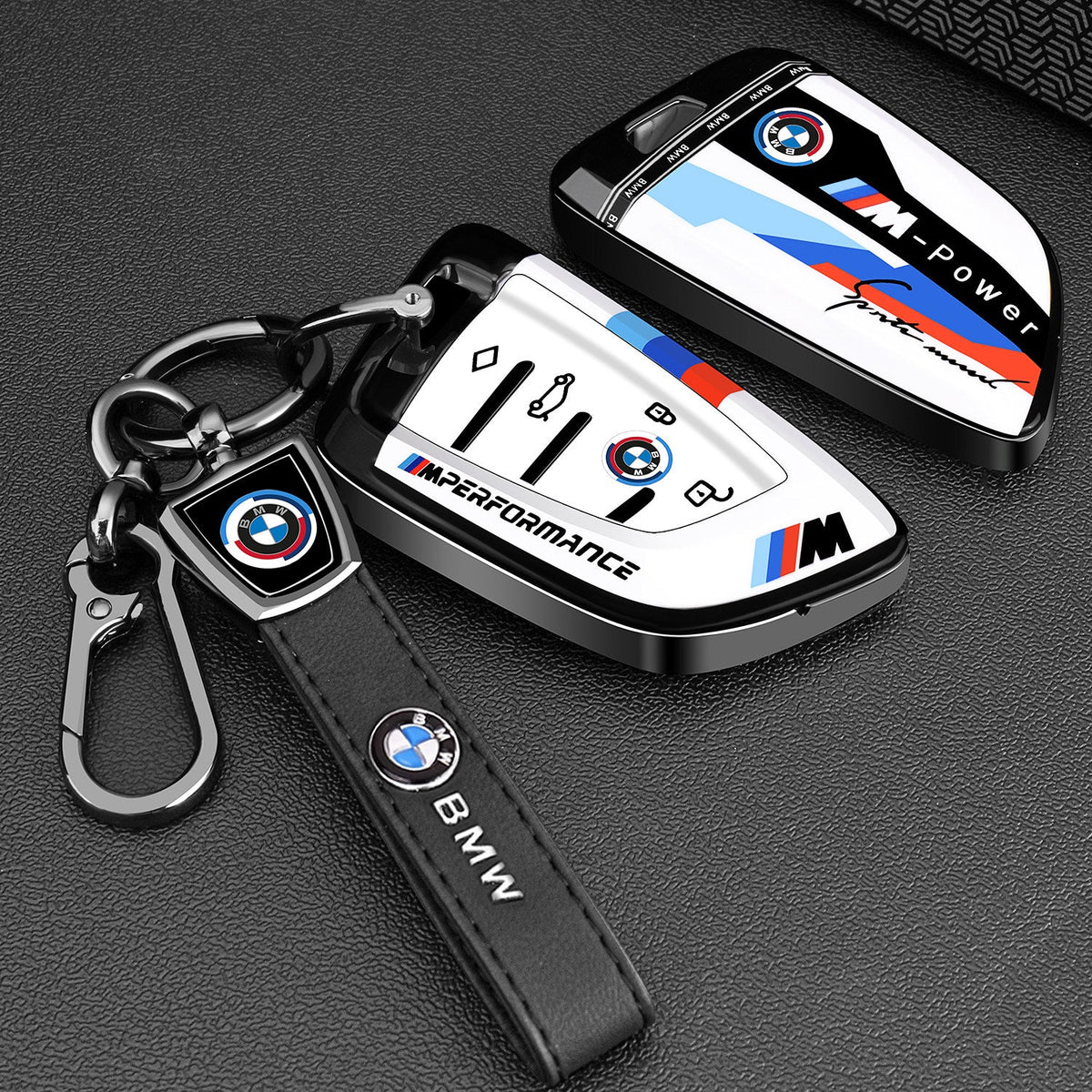 BMW Mineral White painted key case cover with simple round buckle for 3 5 Series X1 X3 X5 i3 smart key