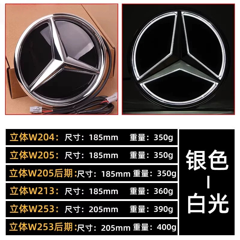 Suitable for Mercedes-Benz luminous marks: Grade A, B, C, E, GLC, GLK, ML, R, CLA, SLK 3D mirror marks