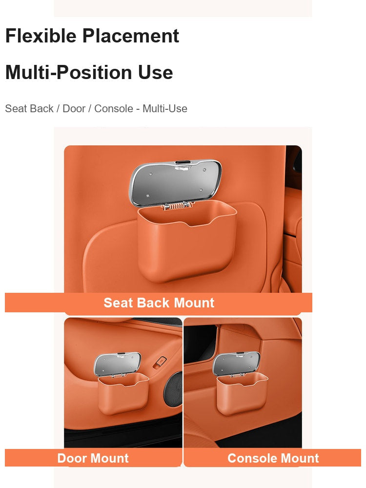 BMW trash bin multi-position mounting - seat back, door, and center console