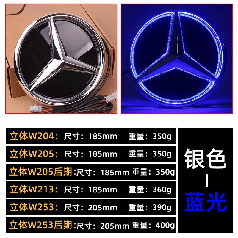 Suitable for Mercedes-Benz luminous marks: Grade A, B, C, E, GLC, GLK, ML, R, CLA, SLK 3D mirror marks