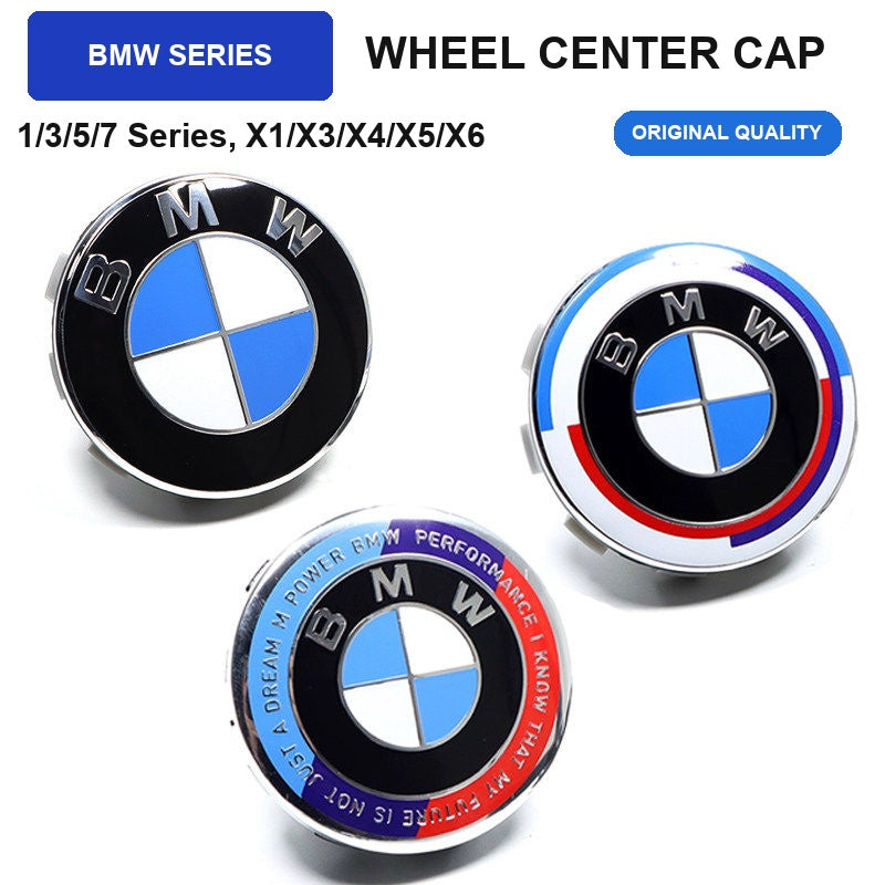BMW wheel center cap badge, blue/white roundel style options