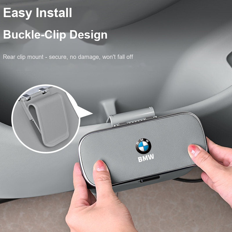 BMW car trash bin gray color, easy install buckle-clip rear mount