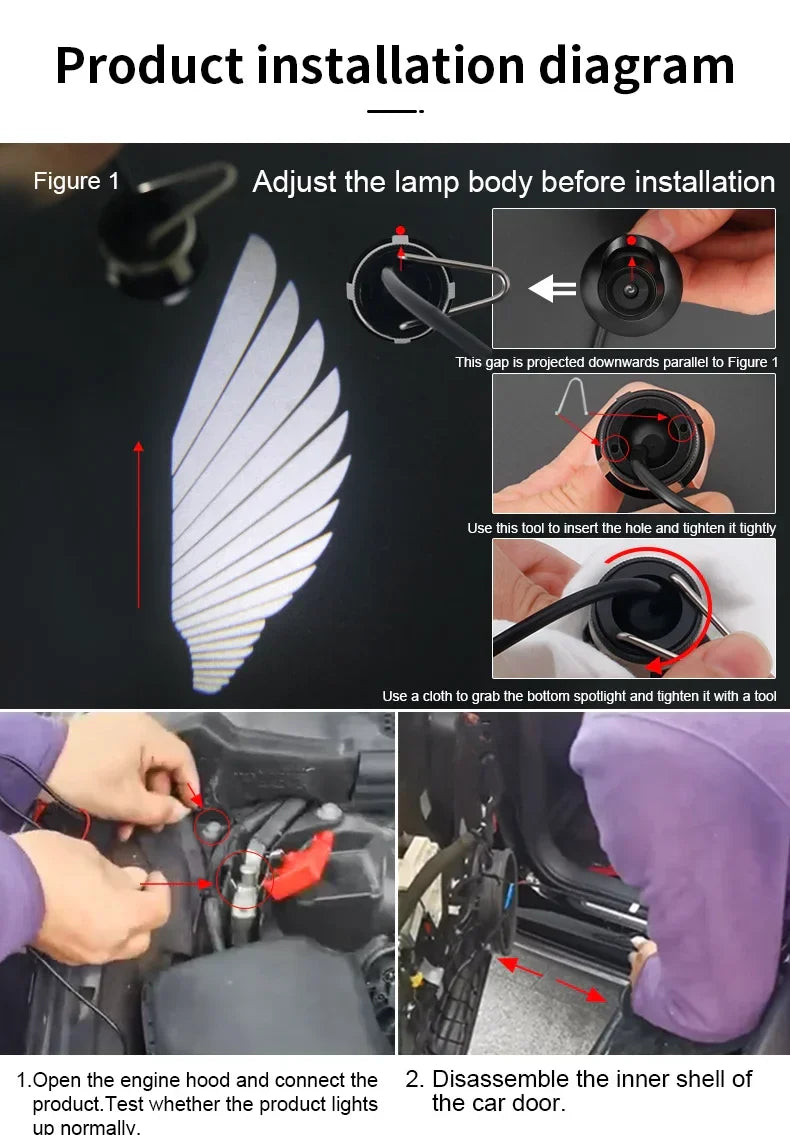 LED angel wing welcome light installation diagram