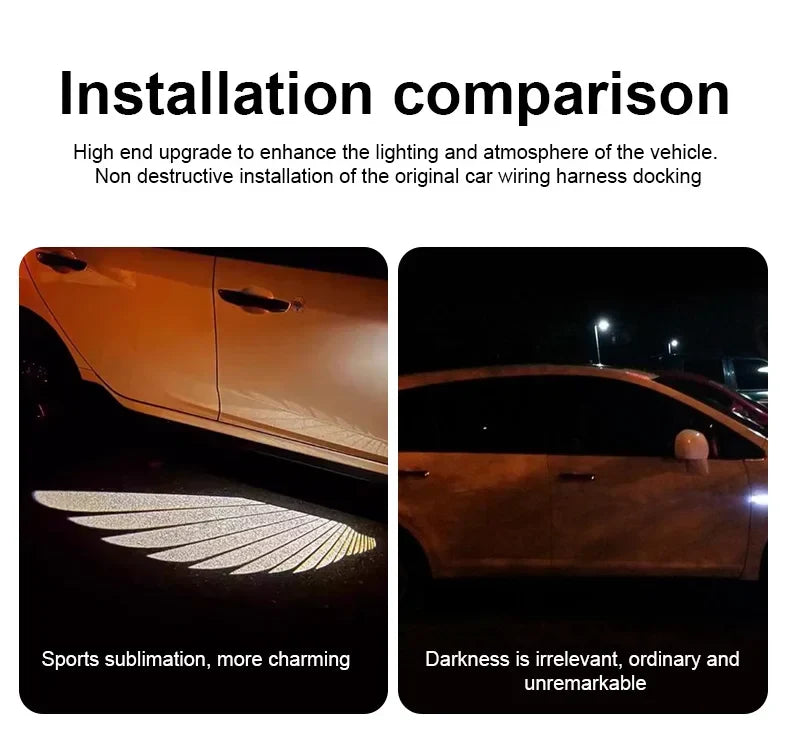 LED angel wing welcome light installation comparison before after