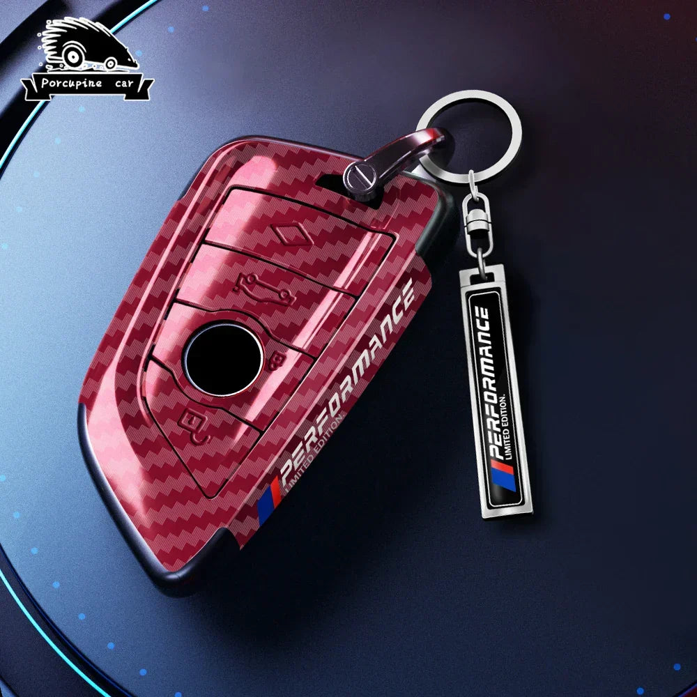 BMW carbon fiber key cover red pro style