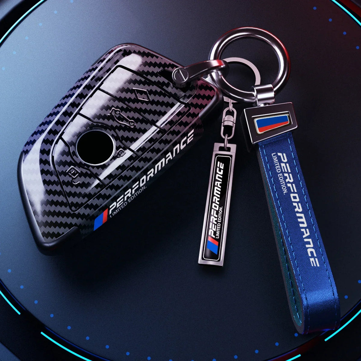 BMW carbon fiber key cover black leather pro style