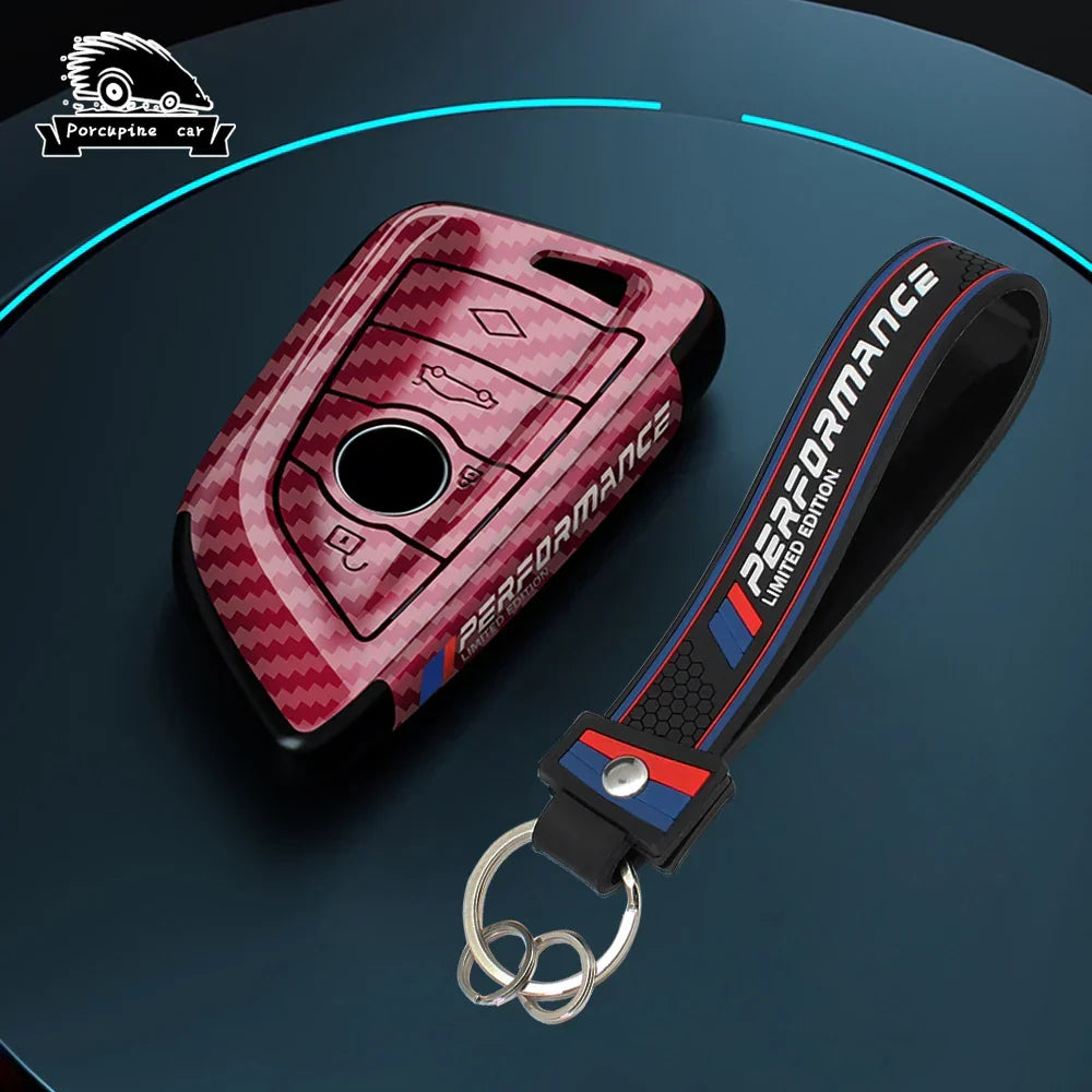 BMW carbon fiber key cover red PVC style