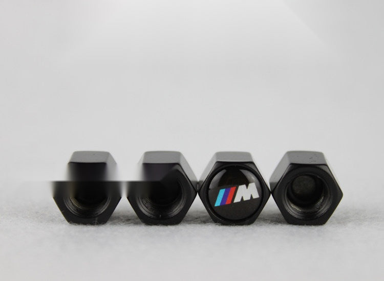 BMW M valve caps front view showing logo detail