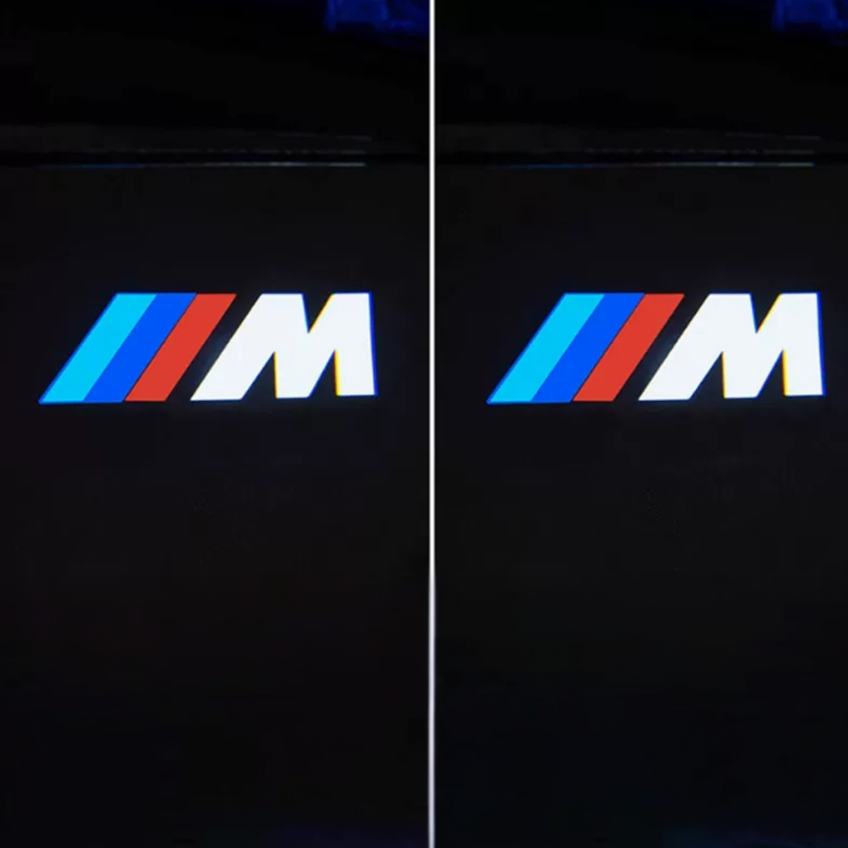 BMW M logo door projector light projection, pair view