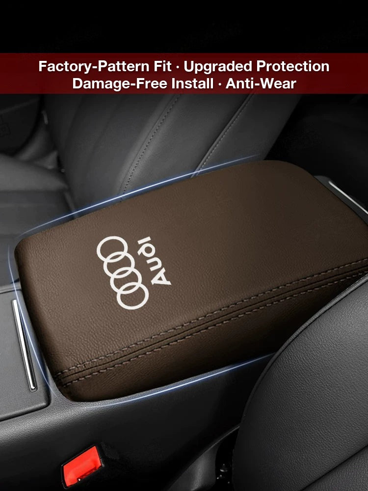 Mocha brown Audi armrest box cover installed on the centre console