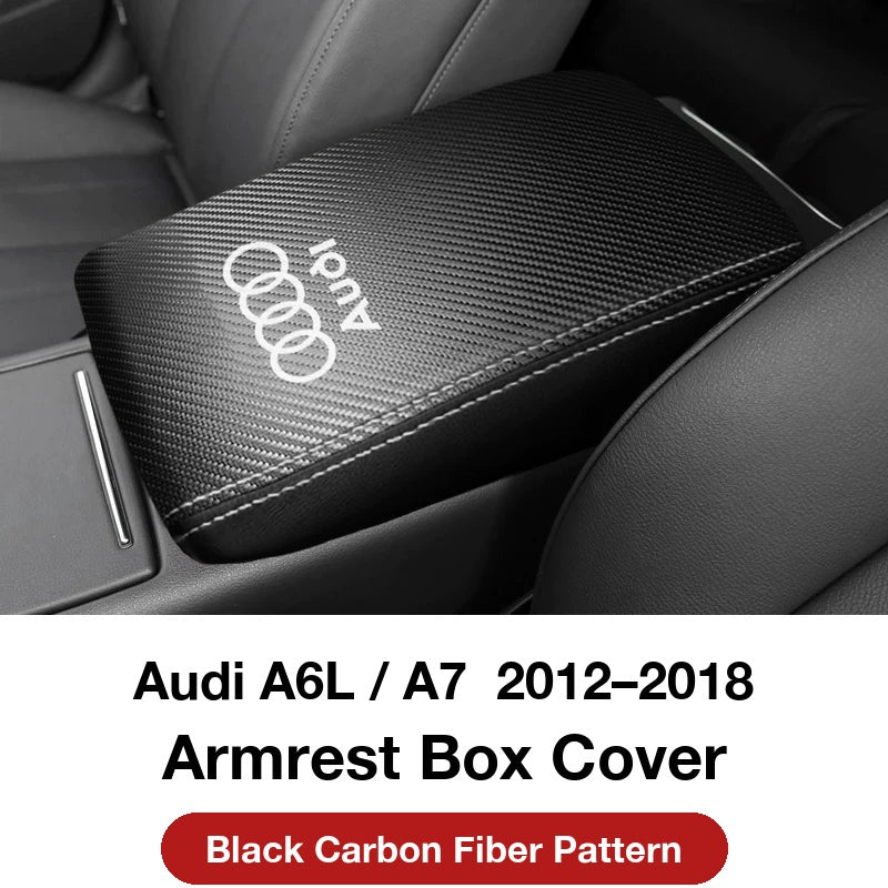 Audi A6L / A7 2012–2018 armrest box cover – Black Carbon Fiber Pattern