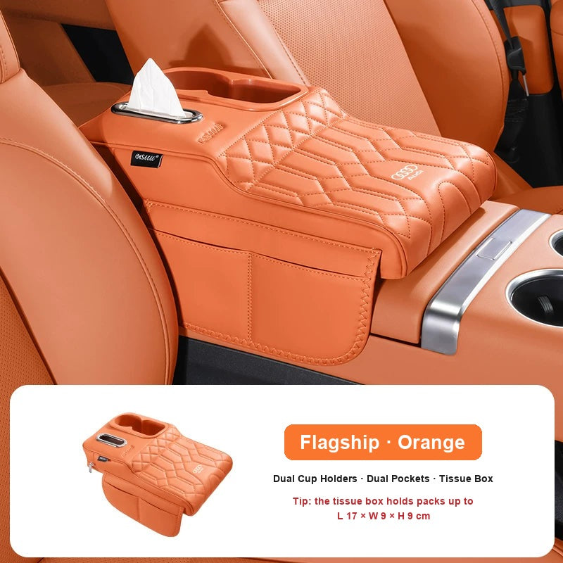 Flagship Audi armrest booster with cup holders in Orange