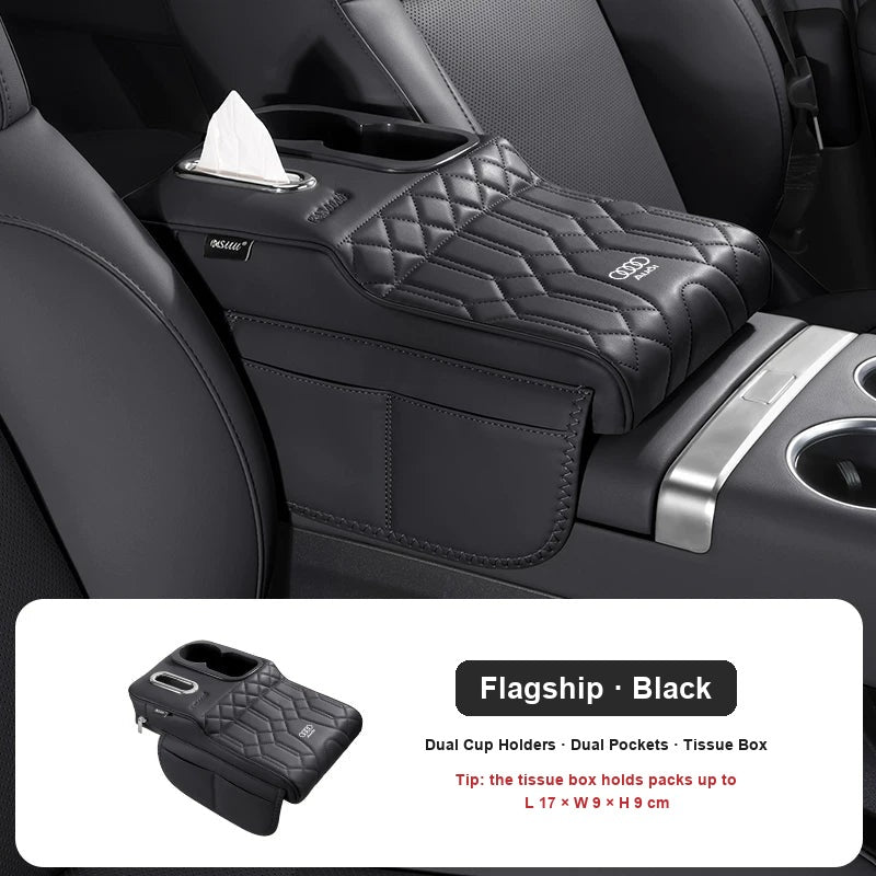 Flagship Audi armrest booster with cup holders in Black