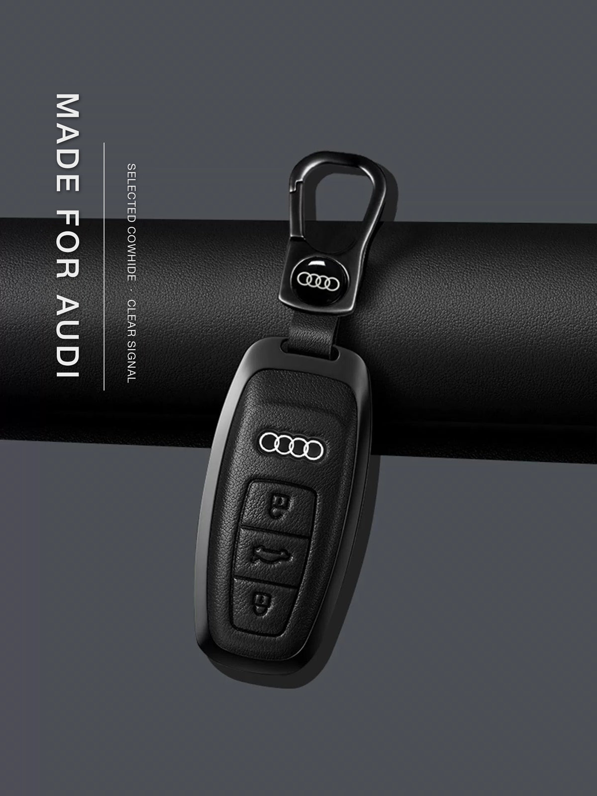 Audi Signature Bezel Key Case – Black cowhide, gunmetal frame, Type B key