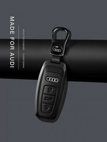Audi Signature Bezel Key Case – Genuine Cowhide Leather in Gunmetal or Silver Frame