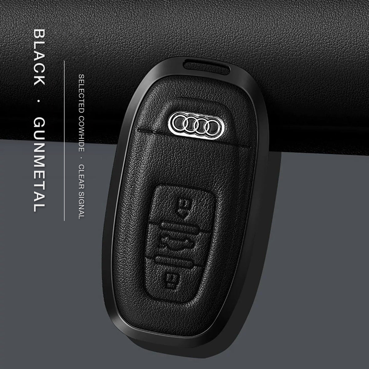 Audi Signature Bezel Key Case – Black cowhide, gunmetal frame (case only), Type C key