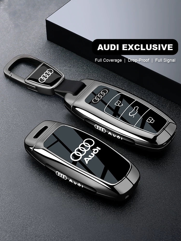 Audi Black Warrior Key Case – mirror black zinc alloy shell with hook clasp