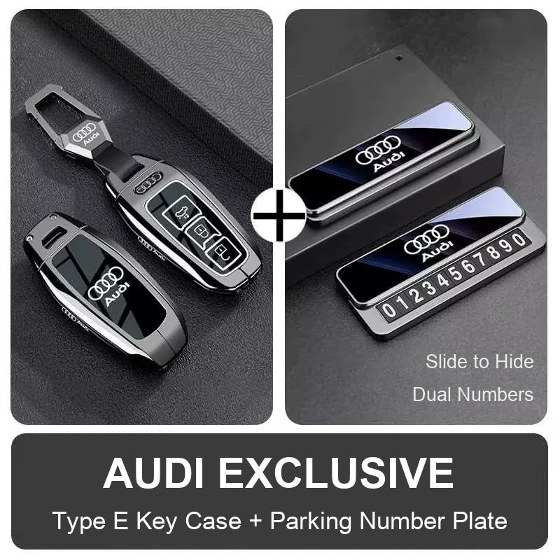 Type E Audi key case with hexagon clasp and parking number plate
