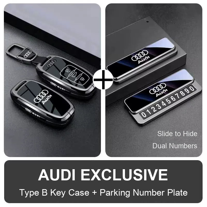 Type B Audi key case with hook clasp and parking number plate
