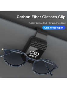 Audi Carbon Weave Sunglasses Clip – One-Press Visor Holder with Scratch-Free Sponge Pad