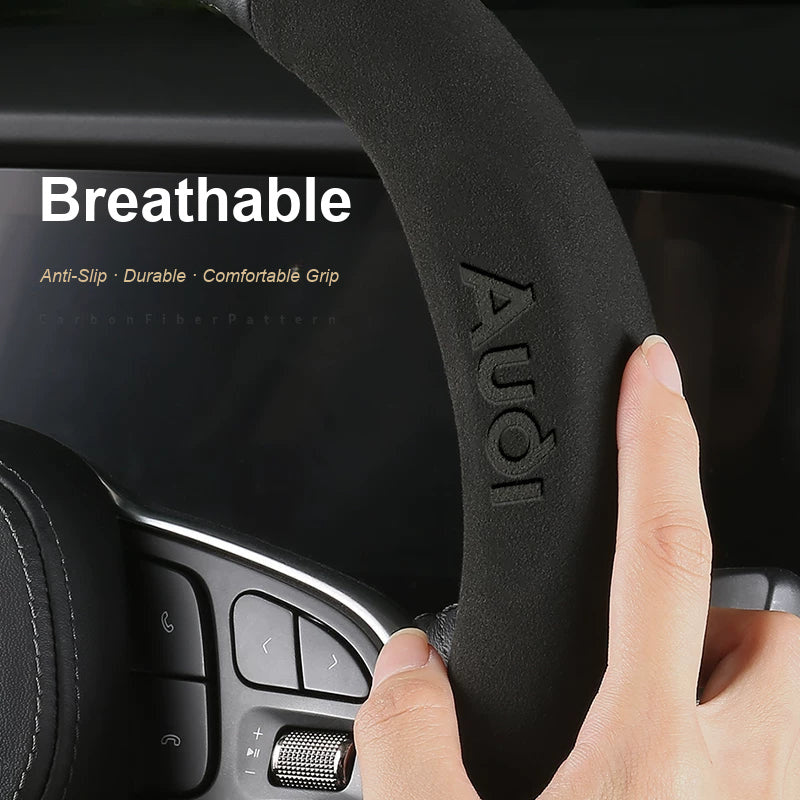Breathable suede Audi steering wheel cover with anti-slip grip