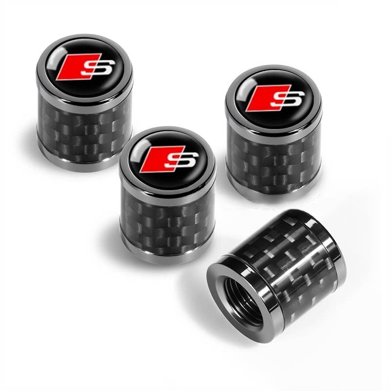 Audi carbon fiber valve caps with black S badge emblem