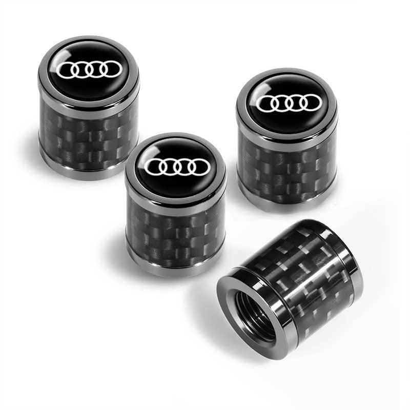 Audi carbon fiber valve caps with chrome four rings on black