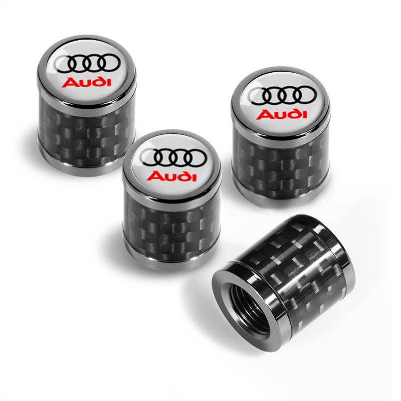 Audi carbon fiber valve caps with four rings logo on white