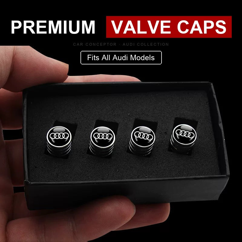 Audi Crystal Dome valve caps set of 4 in black gift box