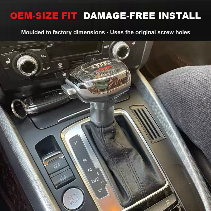 Audi crystal gear shift knob installed – OEM-size fit, damage-free installation