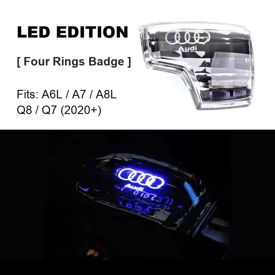 LED illuminated crystal gear knob, Four Rings badge, A6L A7 A8L Q8 Q7 2020+