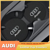 Audi Bespoke-Fit Leather Cup Holder Coasters – Tailored Pair with Chrome Rings Emblem