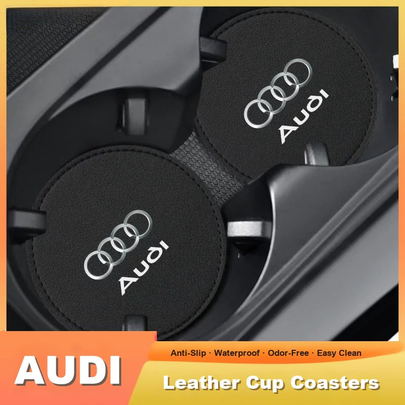 Audi leather cup coasters in cup holder - anti-slip, waterproof