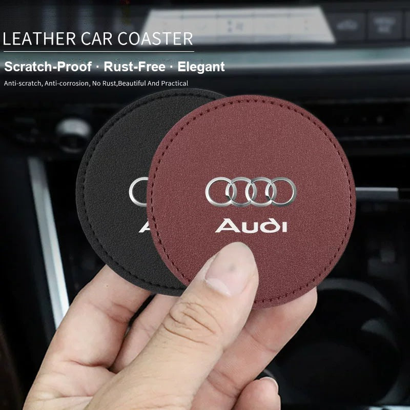 Audi leather car cup coaster detail